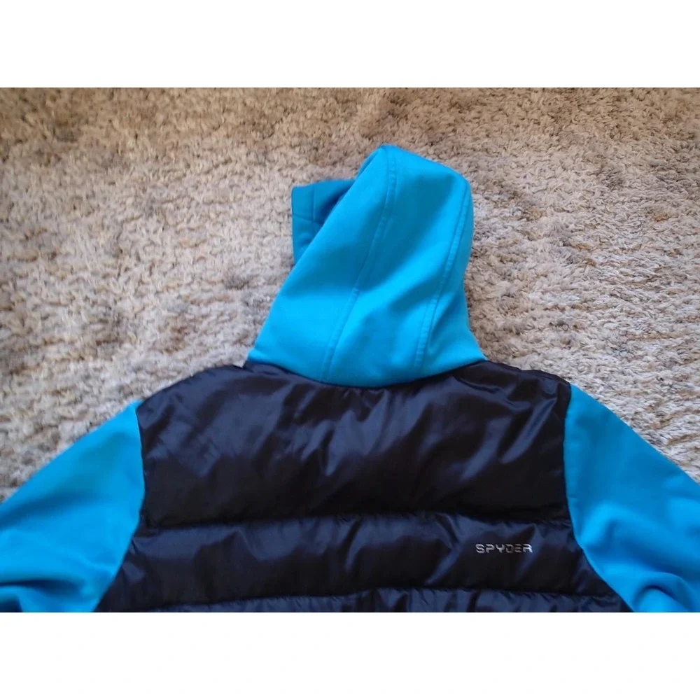 Spyder Hybrid Puffer Jacket Youth XXL Blue Black Excellent Full Zip Hooded